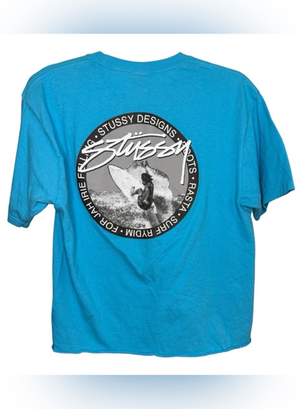 Stüssy Surf Graphic T-Shirt – M- Turquoise Blue- Vintage